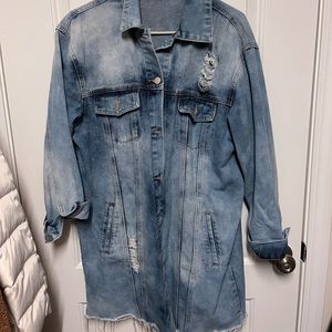 Long distressed jean coat